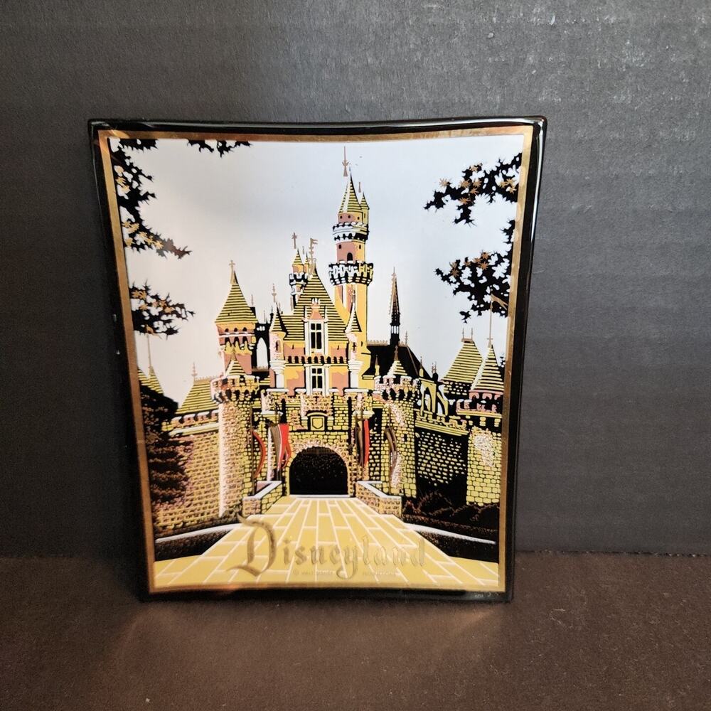 Vtg Disneyland Castle Smoke Glass Ashtray Trinket Tray Walt Disney Productions